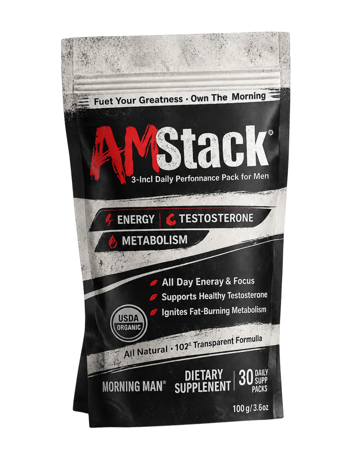 Morning Man AM Stack daily pack — black gusset stand-up pouch